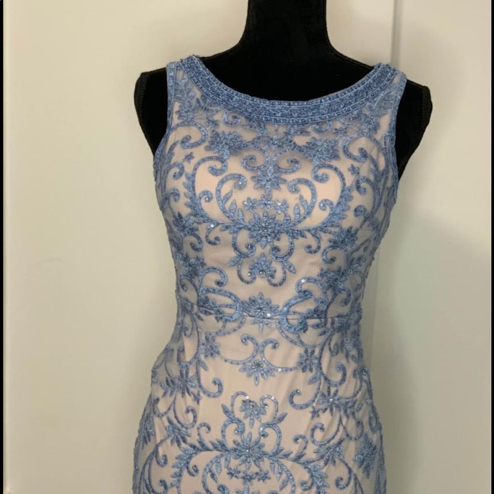 Blue evening gown with back slit